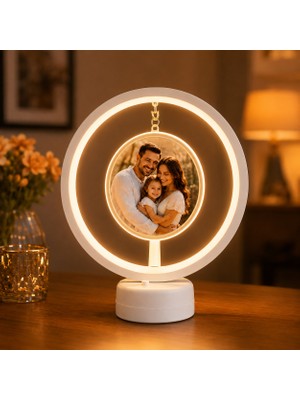 Saray Foto LED Işıklı Yuvarlak Fotoğraf Çerçevesi-Kişiye Özel Fotoğraf Baskılı Dekoratif Gece Lambası