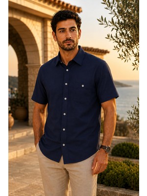 Beyome Erkek %100 Pamuk Kısa Kollu Gömlek Rahat Kalıp Yazlık Nefes Alan Tek Cepli S-5xl