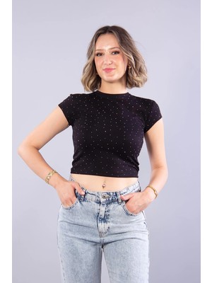 Mckanzie 11445 Taşlı Kısa O Yaka Bluz
