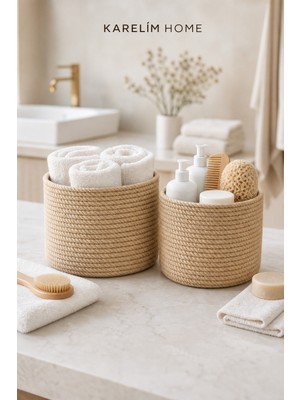 Karelim Home Çok Amaçlı Dekoratif Organizer Hasır Sepet Saksılık Televizyon Battaniye Minder Sepeti 25X25 20X20