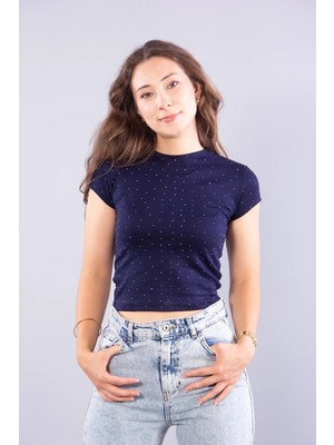 Mckanzie 11445 Taşlı Kısa O Yaka Bluz