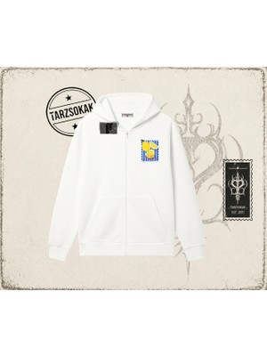 Tarzsokak Unisex Citrus Oversize Unisex Hırka & Çeket Fermuarlı Sweatshirt Beyaz