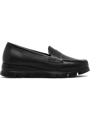 Derimod Kadın Siyah Dolgu Topuklu Deri Comfort Loafer AF170019DV