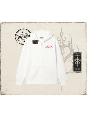 Tarzsokak Unisex Damn Kendrick Lamar Oversize Unisex Hırka & Çeket Fermuarlı Sweatshirt Beyaz
