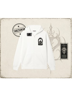 Tarzsokak Unisex Do Not Be Afraid Oversize Unisex Hırka & Çeket Fermuarlı Sweatshirt Beyaz
