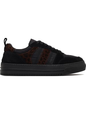 Derimod Kadın Siyah Bağcıklı Kalın Tabanlı Desenli Deri Sneaker AF160001DK