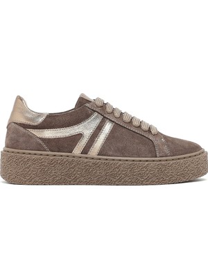 Derimod Kadın Vizon Bağcıklı Kalın Tabanlı Süet Deri Sneaker AF450006DS