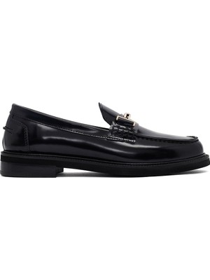 Derimod Kadın Siyah Tokalı Deri Maskülen Loafer AF140002DA