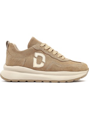 Derimod Kadın Bej Bağcıklı Kalın Tabanlı Süet Deri Sneaker AF230003DS