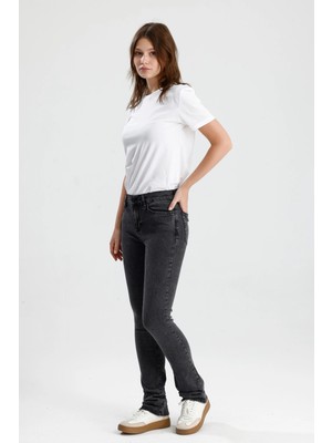 Yeni Sezon Boot Cut MONICA24 Koyu Gri Denim Düz Kesim Sade Şık Kadın Jean Pantolon
