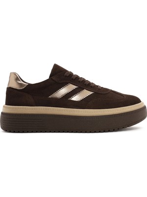 Derimod Kadın Kahverengi Bağcıklı Kalın Tabanlı Süet Deri Sneaker AF450008DS