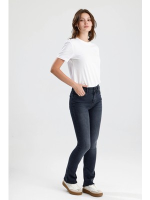 Yeni Sezon Boot Fit Kesim MONICA24 Gri Denim Yumuşak Doku Sade Şık Kadın Jean Pantolon