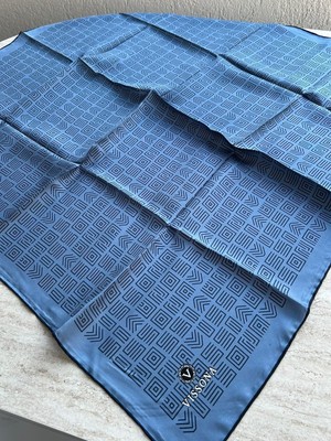 Vissona Twill Ipek Etnik Motif Desenli Eşarp Mavi