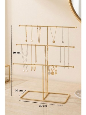 Edora Home Parlak Altın 6 Kollu Metal Takı Standı - Kolye, Küpe, Bileklik Düzenleyici Masaüstü Takı Organizeri