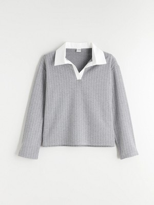 Lc Waikiki Yeni Sezon Polo Yaka Çizgili Kız Çocuk Sweatshirt