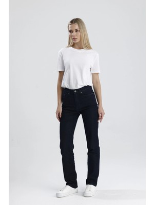 Özel Üretim Yüksek Bel NATALY36 Süper Koyu Indigo Denim Düz Kesim Sade Şık Kadın Jean Pantolon