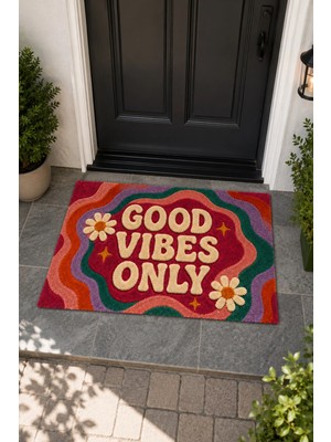 Zeta Halı Good Vibes Only Boho Retro Dekoratif Kapı Önü Paspası