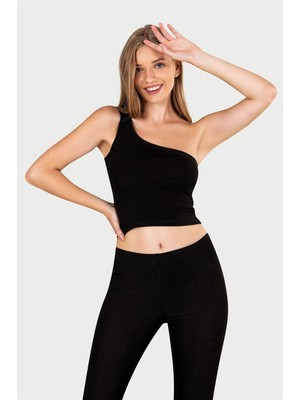Obje Kadın Siyah Tek Omuz Crop