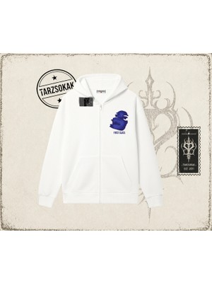 Tarzsokak Unisex First Class Oversize Unisex Hırka & Çeket Fermuarlı Sweatshirt Beyaz