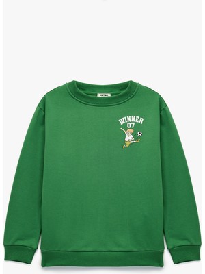 Koton Futbol Baskılı Uzun Kollu Bisiklet Yaka Şardonlu Sweatshirt