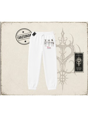 Tarzsokak Unisex Eat More Chickin Unisex Jogger Eşofman Altı Beyaz
