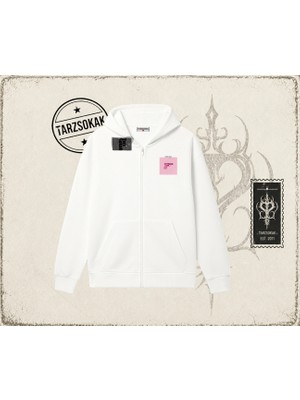 Tarzsokak Unisex Gang Gang Oversize Unisex Hırka & Çeket Fermuarlı Sweatshirt Beyaz
