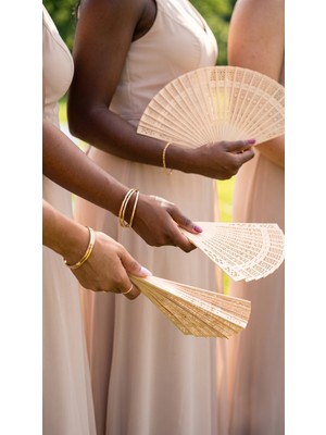 Lora Wedding Ahşap Desenli Katlanabilir Yelpaze - Özel Günler Için Kalıcı Hatıra Yelpazesi | 10 Adet | 25007-1