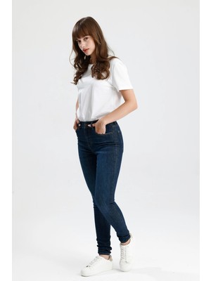 Özel Tasarım Koyu Indigo Denim Rahat Esnek Yumuşak MIRA12 Skinny Fit Kalıp Kadın Jean Pantolon