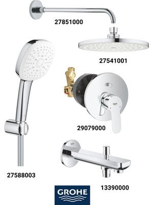 Grohe Bauedge Ankastre Banyo Bataryası Seti Büyük Rozetli Gagadan Yönlendircili (Oval Tepe Duşlu)