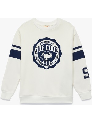Koton Snoopy Baskılı Uzun Kollu Bisiklet Yaka Şardonlu Lisanslı Sweatshirt