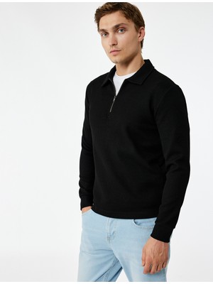 Koton Uzun Kollu Yarım Fermuarlı Polo Yaka Sweatshirt