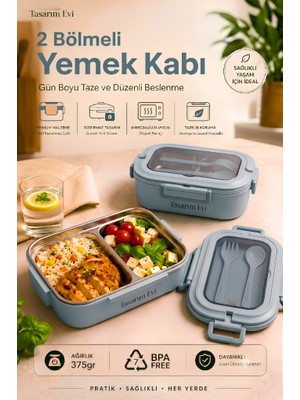 Tasarım Evi 2 Bölmeli Paslanmaz Çelik Yemek Kabı – Sızdırmaz Kapaklı, Taşınabilir Beslenme Kabı