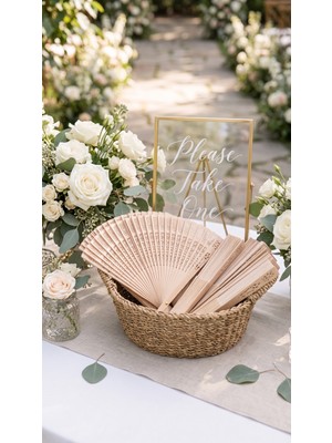 Lora Wedding Isme Özel Doğal Ahşap Yelpaze - Düğün, Nişan, Kına Hediyeliği | 10 Adet | 25003-1