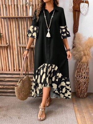 Meride Fashion Kısa Kollu Yakalı Önden Düğmeli Asimetrik Kesim Uzun Aerobin Elbise 55303 S/m