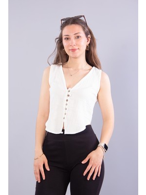 Mckanzie 6661 (N-2166) Müslin Coconut Düğmeli V Yaka Yelek