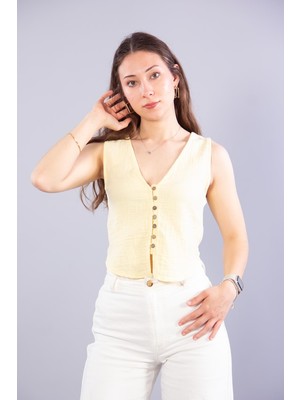 Mckanzie 6661 (N-2166) Müslin Coconut Düğmeli V Yaka Yelek