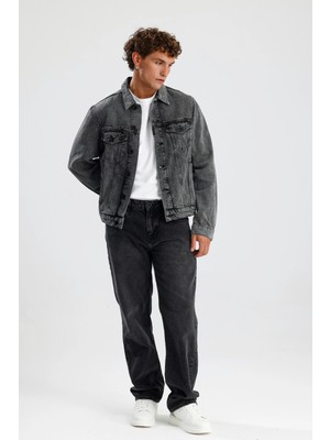 Özel Üretim %100 Pamuk Gri Denim Rahat Konforlu TOM32 Erkek Klasik Trucker Jean Ceket