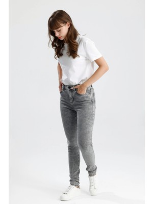 Özel Tasarım Açık Gri Denim Rahat Doğal Esnek Yumuşak MIRA12 Skinny Fit Kalıp Kadın Jean Pantolon
