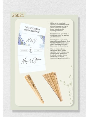 Lora Wedding Isme Özel Teşekkür Kartlı Ahşap Yelpaze - Kına ve Düğün Hediyeliği | 10 Adet | 25021-1