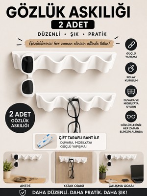 Tofu Yapışkanlı Gözlük Askılığı – Duvar ve Dolap Içi Organizer - 2 Adet - Beyaz