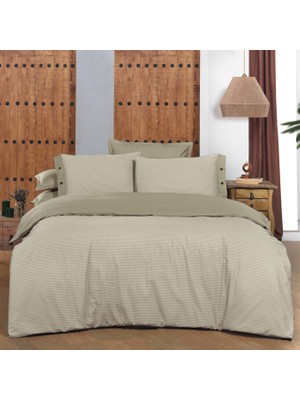 Sarev Fancy Stripe Bej King Size Nevresim Takımı