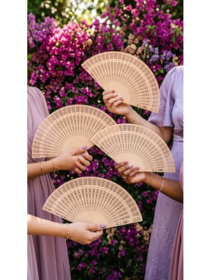 Lora Wedding Kişiye Özel Ahşap Yelpaze - Isme Özel Kalıcı Hediyelik & Davet Hatırası | 10 Adet | 25004-1