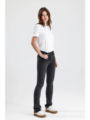 Yeni Sezon Boot Cut MONICA24 Koyu Gri Denim Düz Kesim Sade Şık Kadın Jean Pantolon