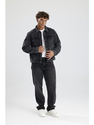 Özel Üretim %100 Pamuk Koyu Gri Denim Rahat Konforlu TOM32 Erkek Trucker Jean Ceket