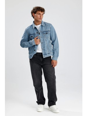 Özel Üretim Açık Indigo Denim Trucker Zarif Rahat Konforlu TOM32 Erkek Jean Ceket
