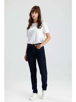 Yeni Sezon Koyu Indigo Denim Rahat Esnek Şık Yumuşak MIRA12 Skinny Fit Kalıp Kadın Jean Pantolon
