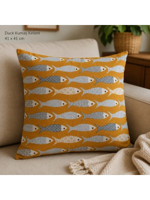 Balıklı Desen Duck Kumaş Kırlent Kılıfı 41 x 41 cm – Deniz Temalı Dekoratif Yastık Kılıfı