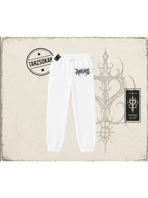 Tarzsokak Unisex Gothic Ruthless Unisex Jogger Eşofman Altı Beyaz