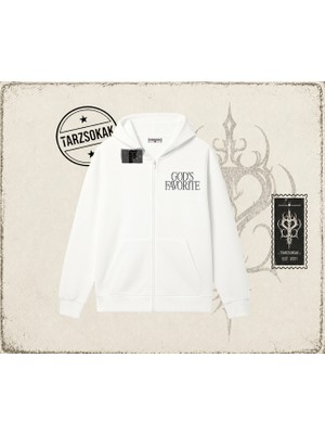 Tarzsokak Unisex God's Favorite Oversize Unisex Hırka & Çeket Fermuarlı Sweatshirt Beyaz