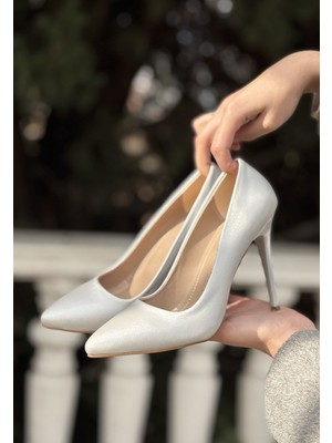 ALFA AKSESUAR 03 Hillar Gümüş Saten Stiletto Ayakkabı